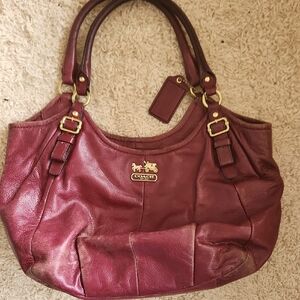 Coach Burgundy Leather Shoulder Bag with Gold Accents
